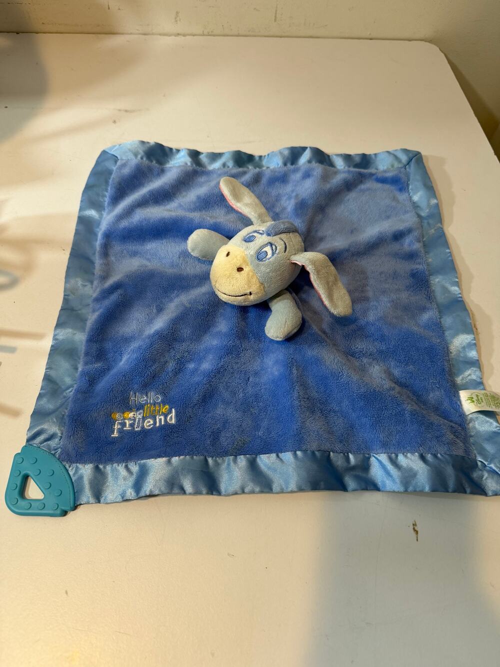 Disney Baby Eeyore 14.5" Lovey Blanket Blue Teether Hello Little Friend 79260